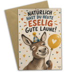 Lustige Geburtstagskarte mit Esel und Ballon|p:2020744|h:b068b51a35fdb1056426fcd71f56e668