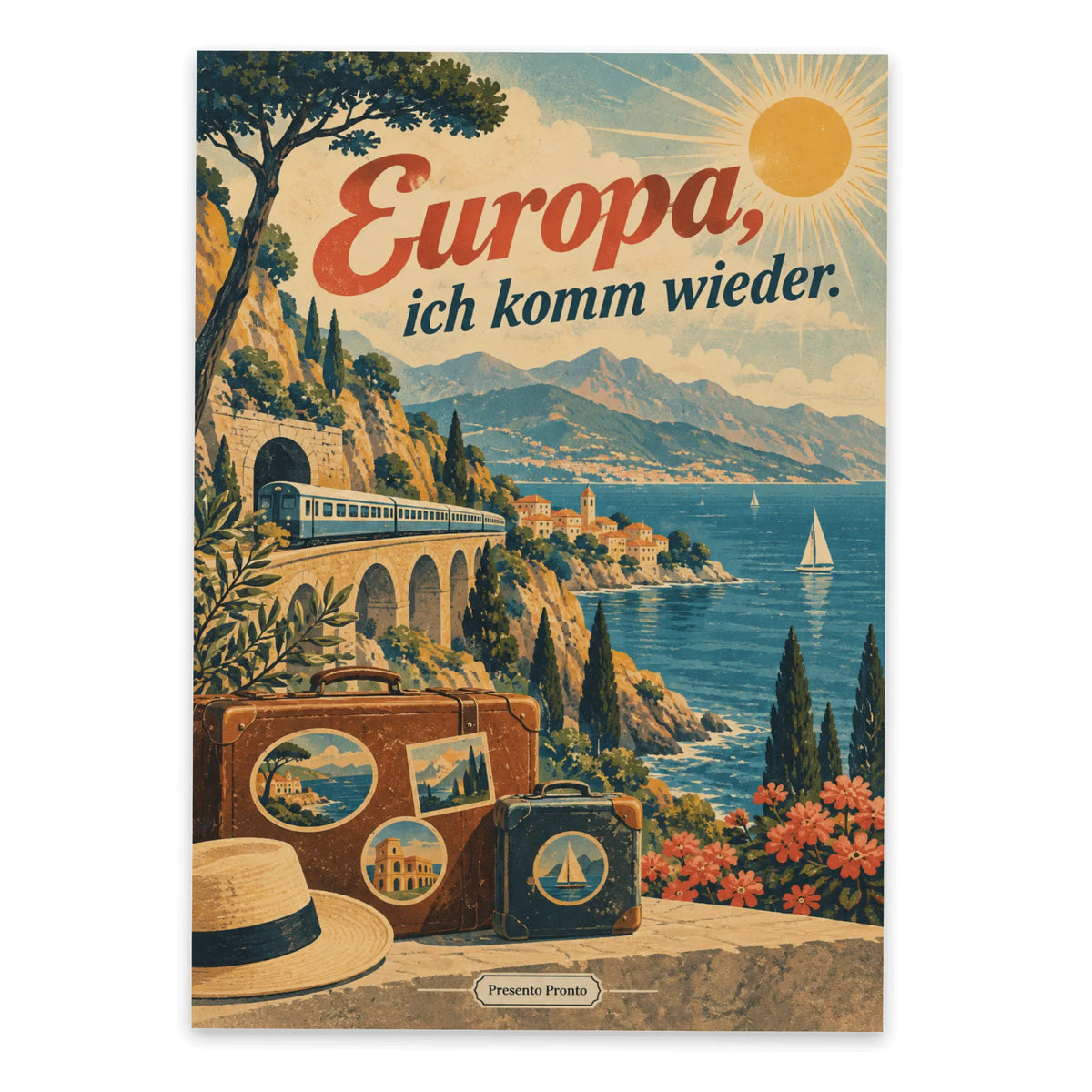 Nostalgische Postkarte Europa mit Küstenzug