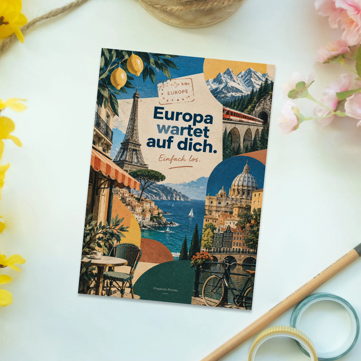 Inspirierende Postkarte Europa für Reisefans mit Zug