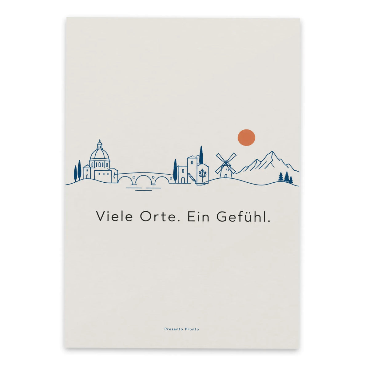 Stimmungsvolle Postkarte Europa für Reisende mit blauer Linienzeichnung
