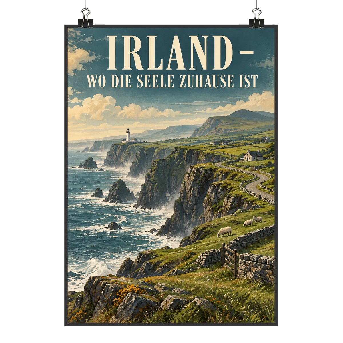 Nostalgisches Wandbild Irland für Fans mit Leuchtturm