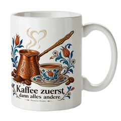 Lustige türkische Kaffeetasse für Mokkaliebhaber mit Kupfercezve