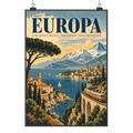 Nostalgisches Europa Plakat für Weltenbummler mit Eisenbahn
