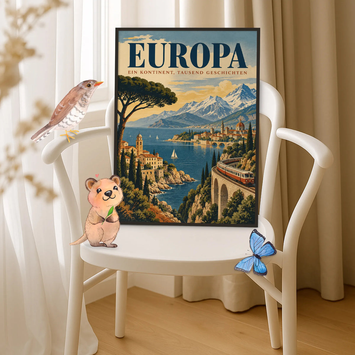 Nostalgisches Europa Plakat für Weltenbummler mit Eisenbahn