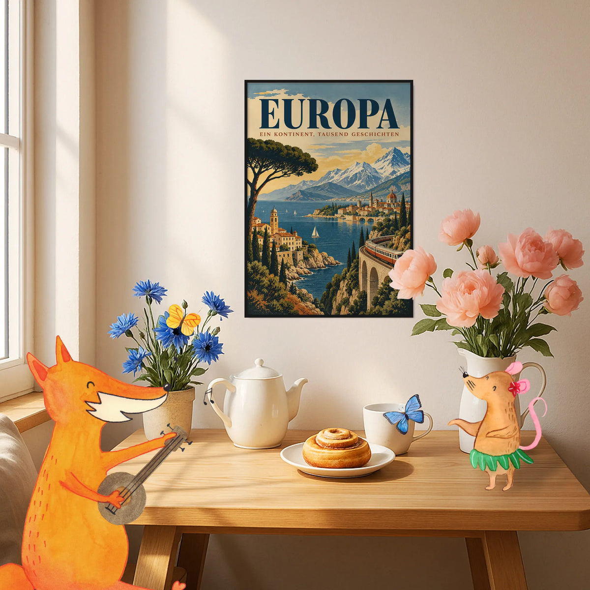 Nostalgisches Europa Plakat für Weltenbummler mit Eisenbahn