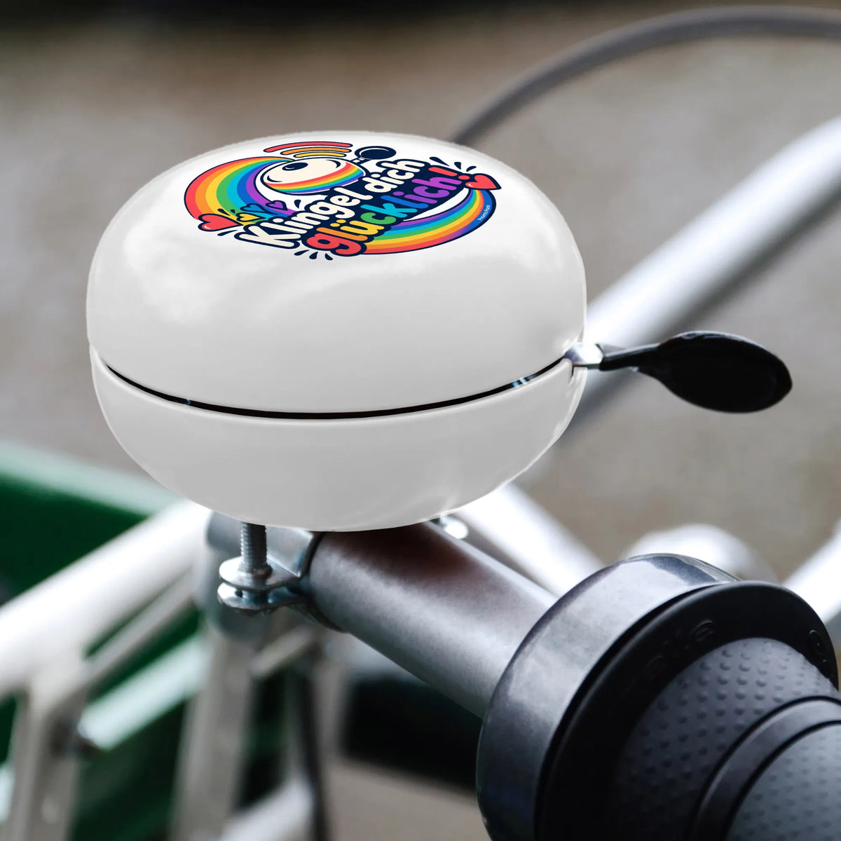 Fröhliche Fahrradklingel mit Regenbogen für Kinder