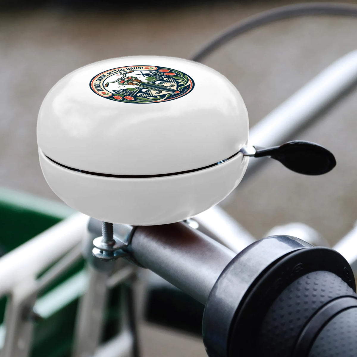 Lustige Fahrradklingel fürs Hollandrad mit Blumenkorb