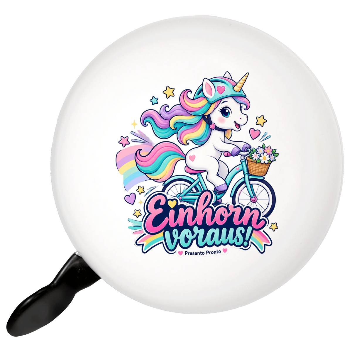 Fröhliche Einhorn-Fahrradklingel für Mädchen mit Helm