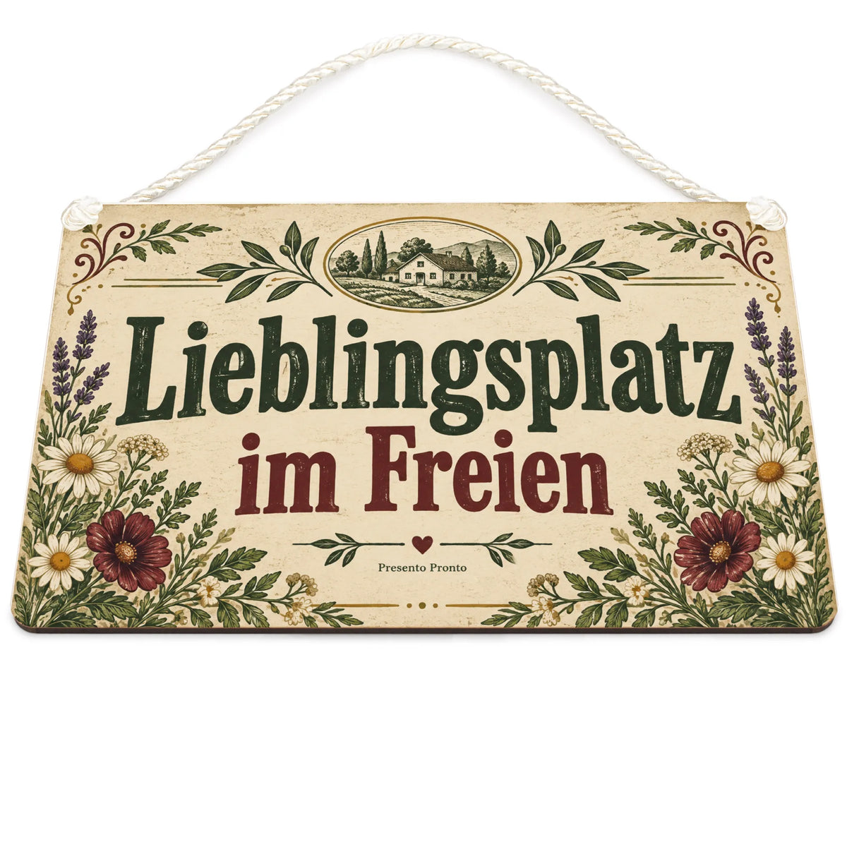 Gemütliches Terrassenschild für Gartenfreunde mit Wildblumen