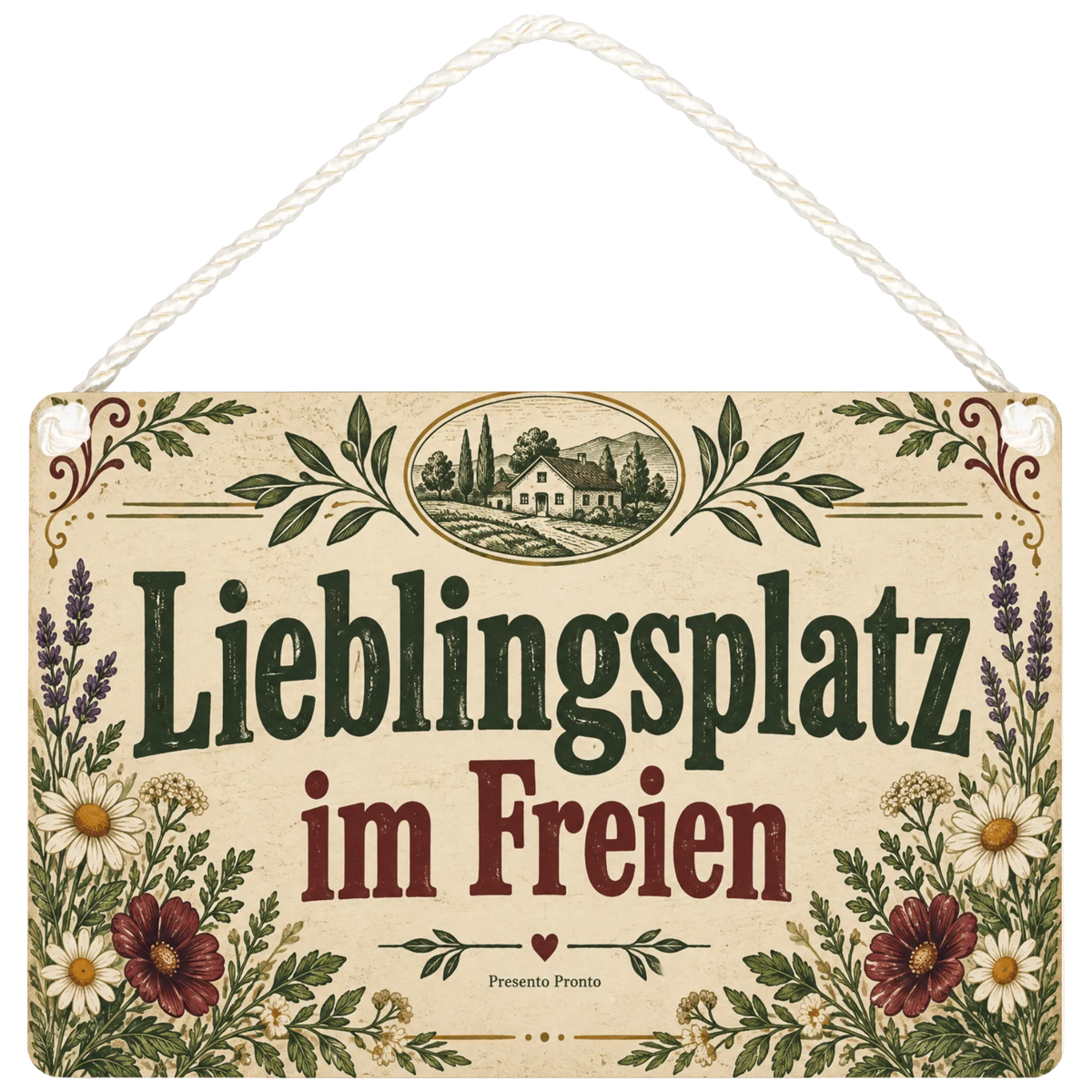 Gemütliches Terrassenschild für Gartenfreunde mit Wildblumen
