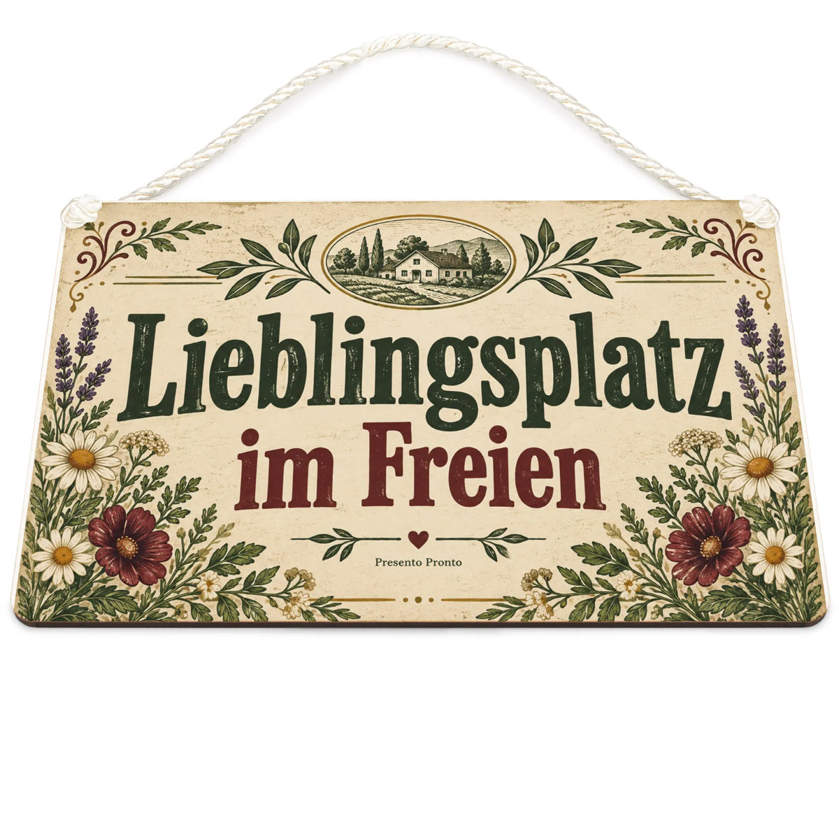 Gemütliches Terrassenschild für Gartenfreunde mit Wildblumen
