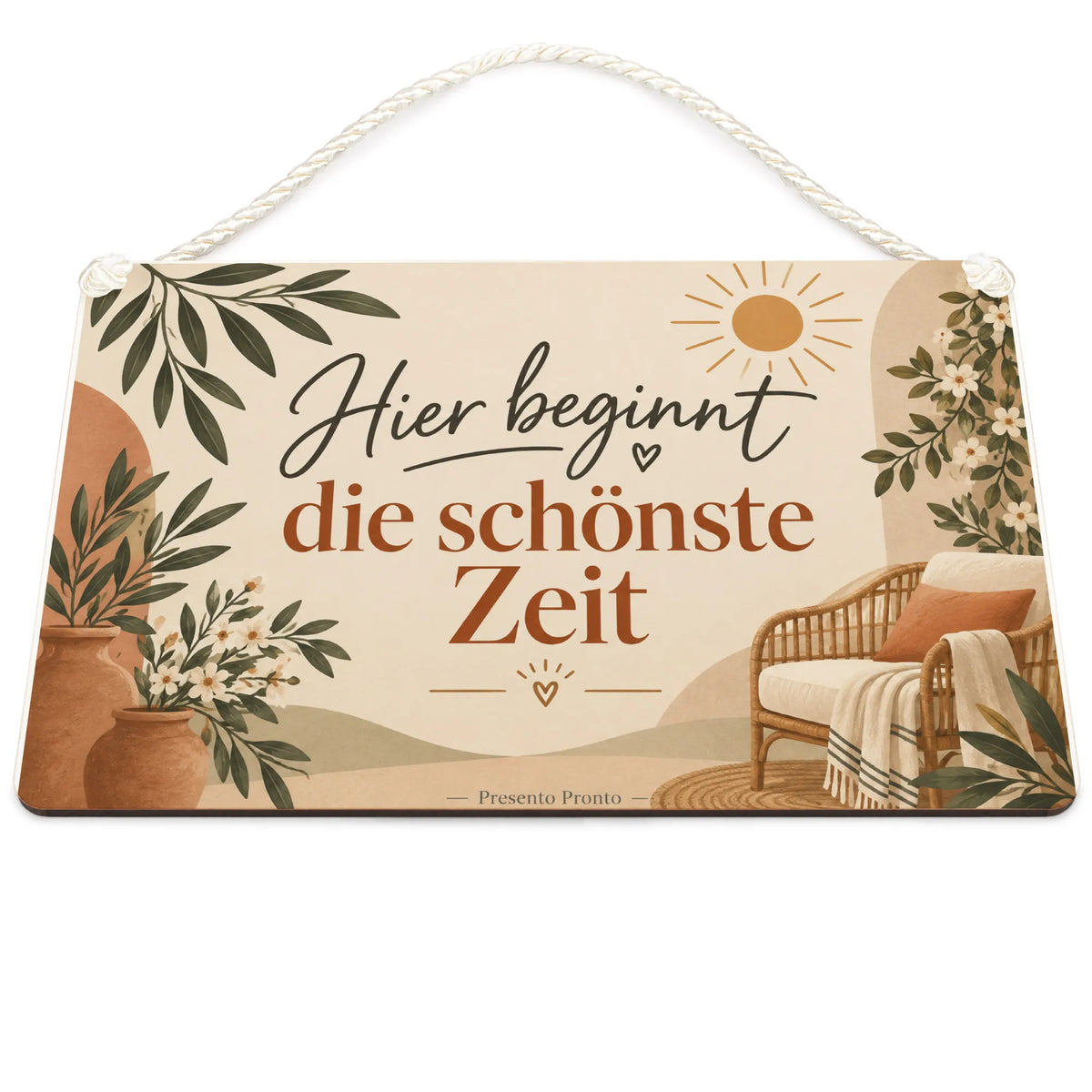 Gemütliches Schild für die Terrasse mit Lounge-Stuhl