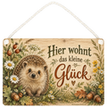 Gemütliches Holzschild mit Igel für Zuhause