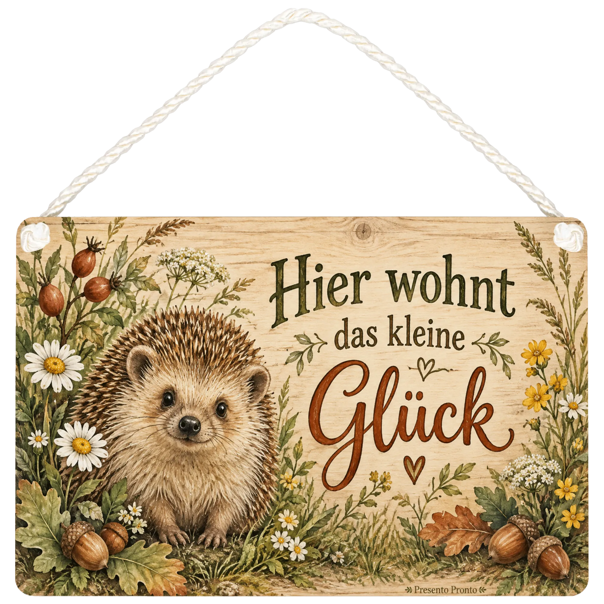 Gemütliches Holzschild mit Igel für Zuhause