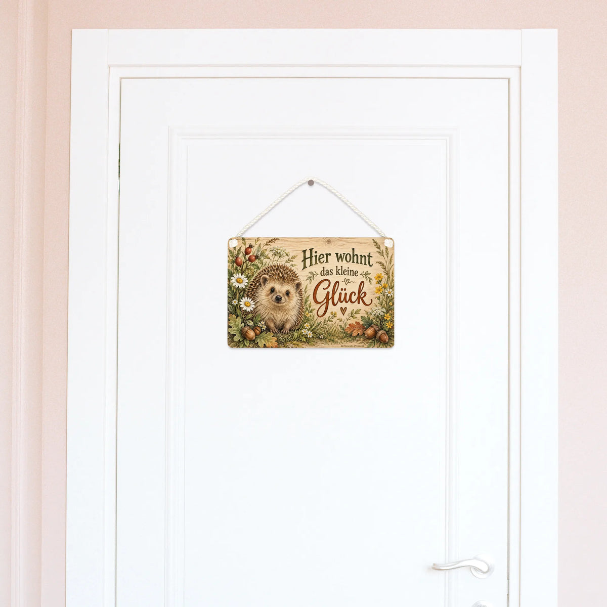 Gemütliches Holzschild mit Igel für Zuhause
