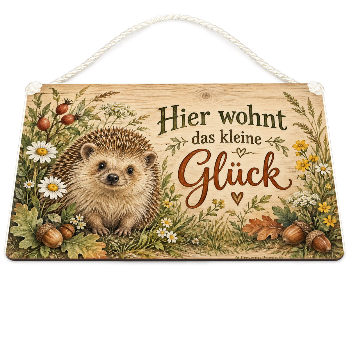 Gemütliches Holzschild mit Igel für Zuhause