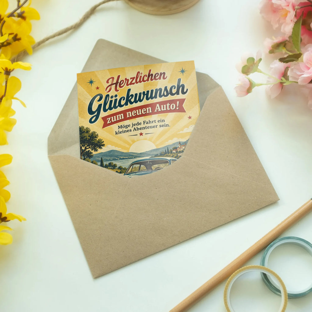 Fröhliche Glückwunschkarte zum neuen Auto mit Vintage-Auto|p:2020890|h:19d193aeb385dfcbdf8abce1b7ef5b0d