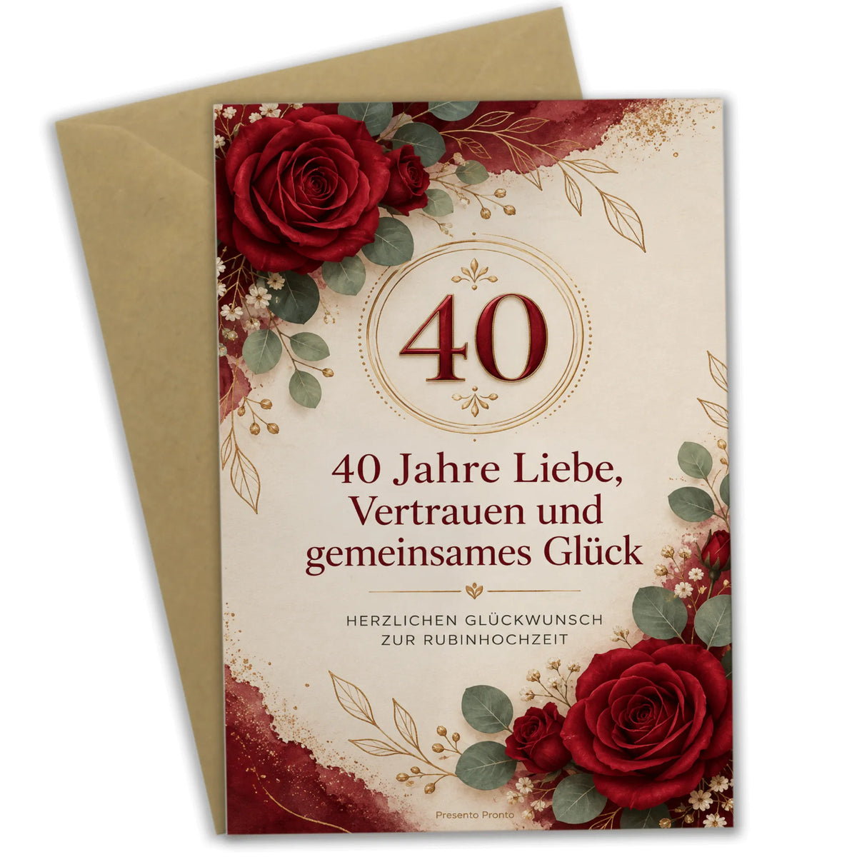 Elegante Glückwunschkarte zur Rubinhochzeit mit roten Rosen