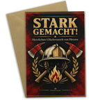 Starke Glückwunschkarte für die Feuerwehr mit Helm und Äxten|p:2020904|h:2cd4771546099987bf51571e16bdc33e