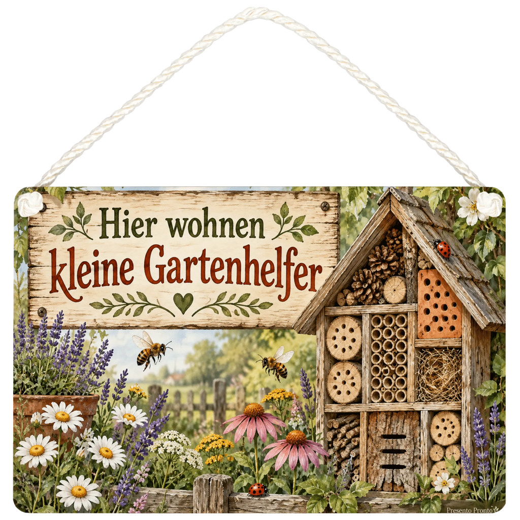 Liebevolles Schild fürs Insektenhotel mit Bienen und Wildblumen|p:2020907|h:0f9974439ed55c13e55fb3d1e53d595b