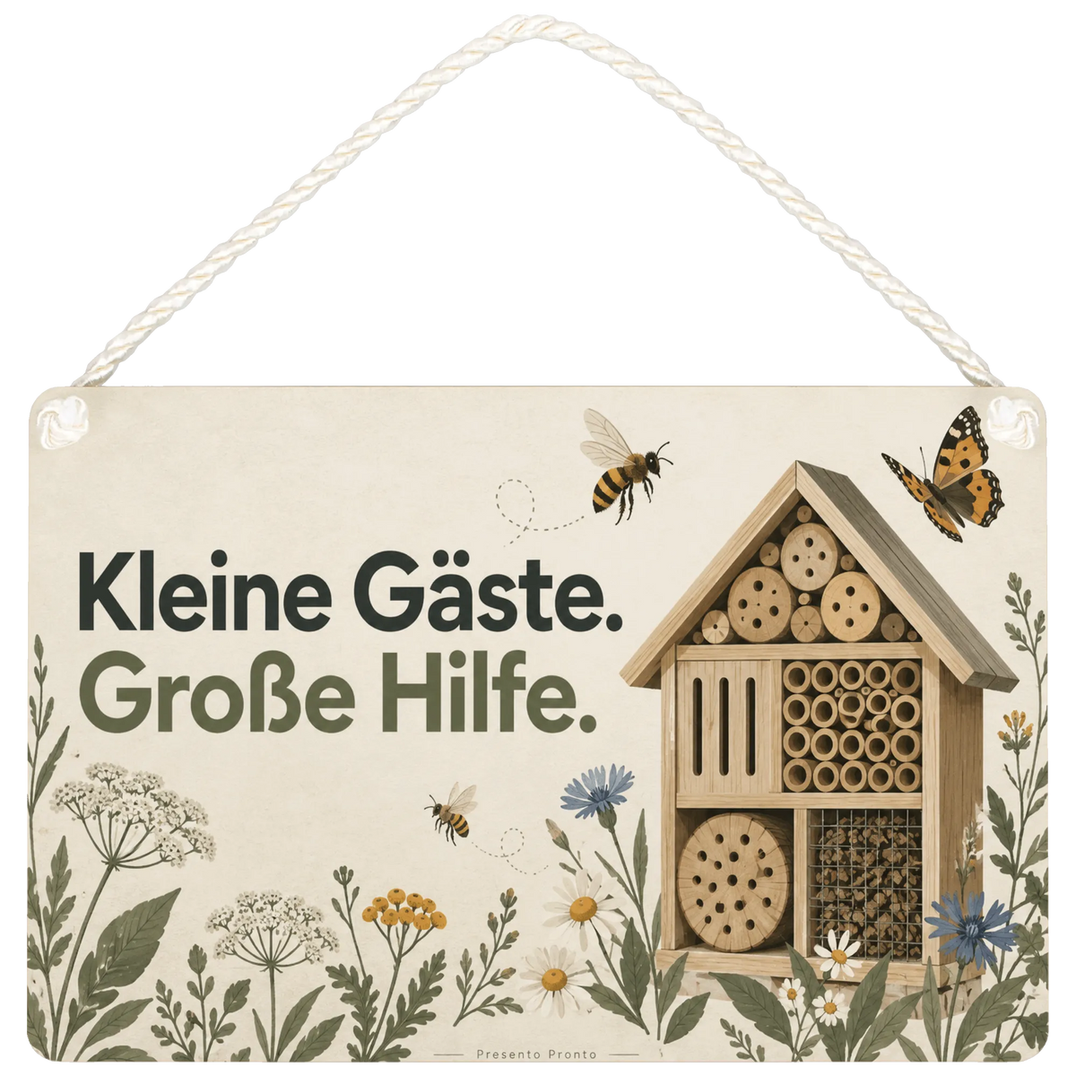 Liebevolles Schild fürs Insektenhotel mit Bienen für Gartenfreunde