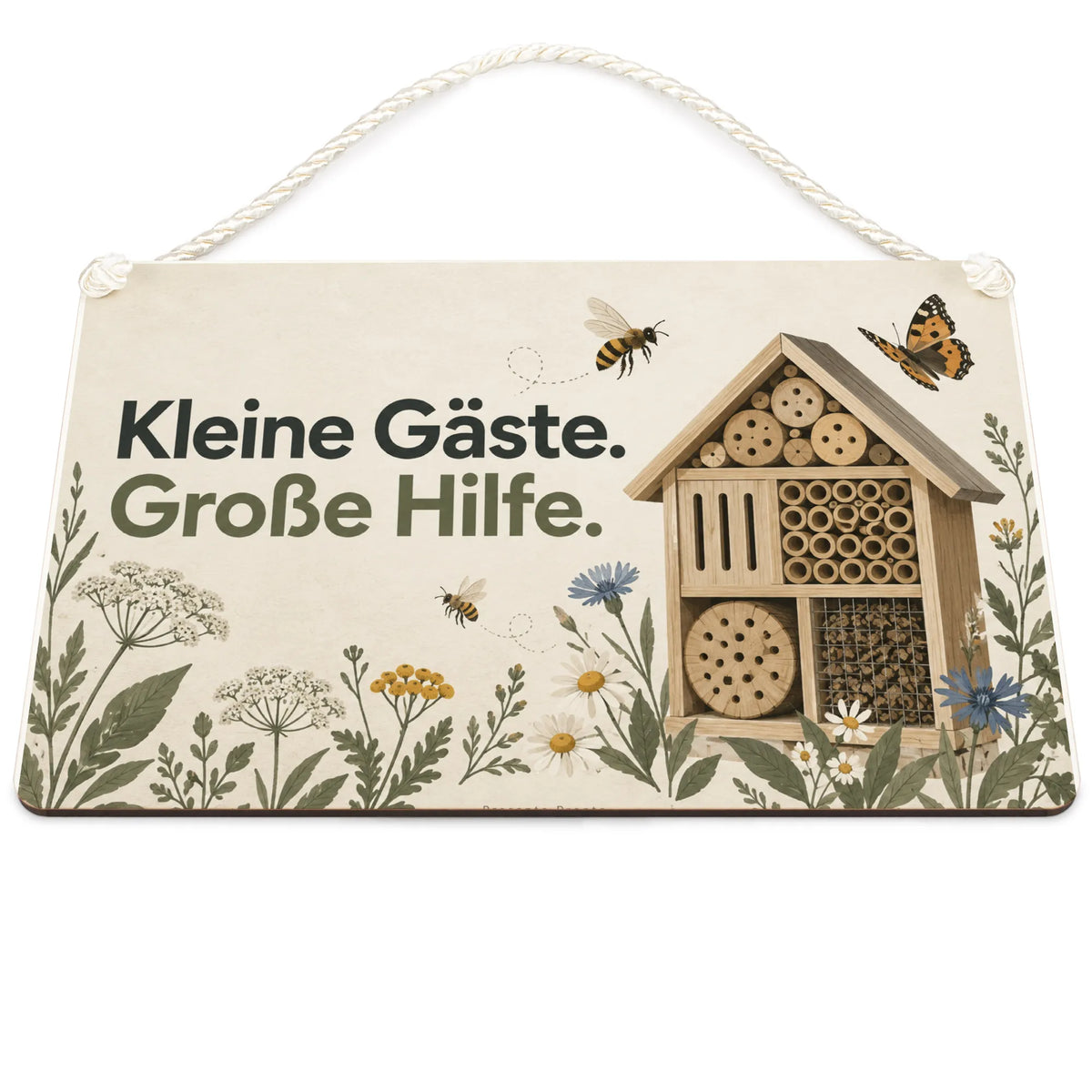 Liebevolles Schild fürs Insektenhotel mit Bienen für Gartenfreunde