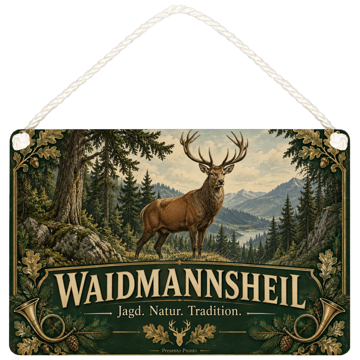 Traditionelles Schild für Jäger mit Rothirsch