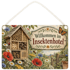 Nostalgisches Schild zum Insektenhotel mit Biene und Kornblumen|p:2020923|h:454a65e640a5aa630fa1340362a1aa1a