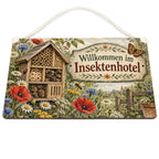 Nostalgisches Schild zum Insektenhotel mit Biene und Kornblumen|p:2020925|h:1cac7dba8b475defc5dd42fc3292e496