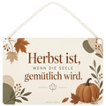 Gemütliches Holzschild für den Herbst mit Kürbis