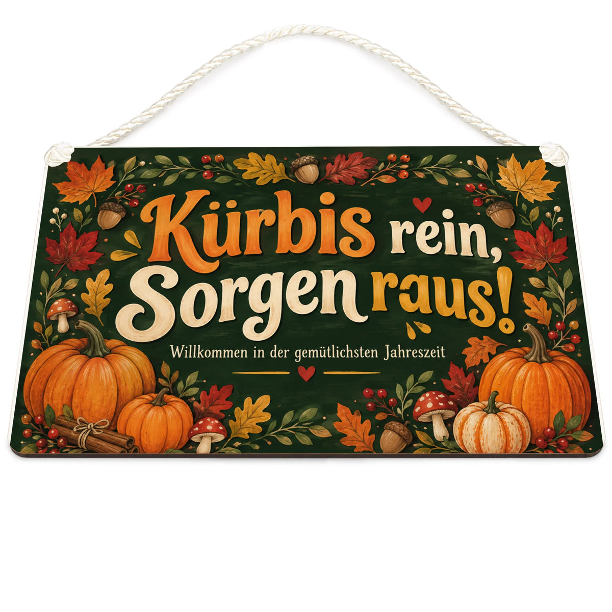 Lustiges Holzschild für den Herbst mit Kürbiskranz