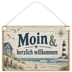 Maritimes Holzschild für Ferienwohnung mit Leuchtturm