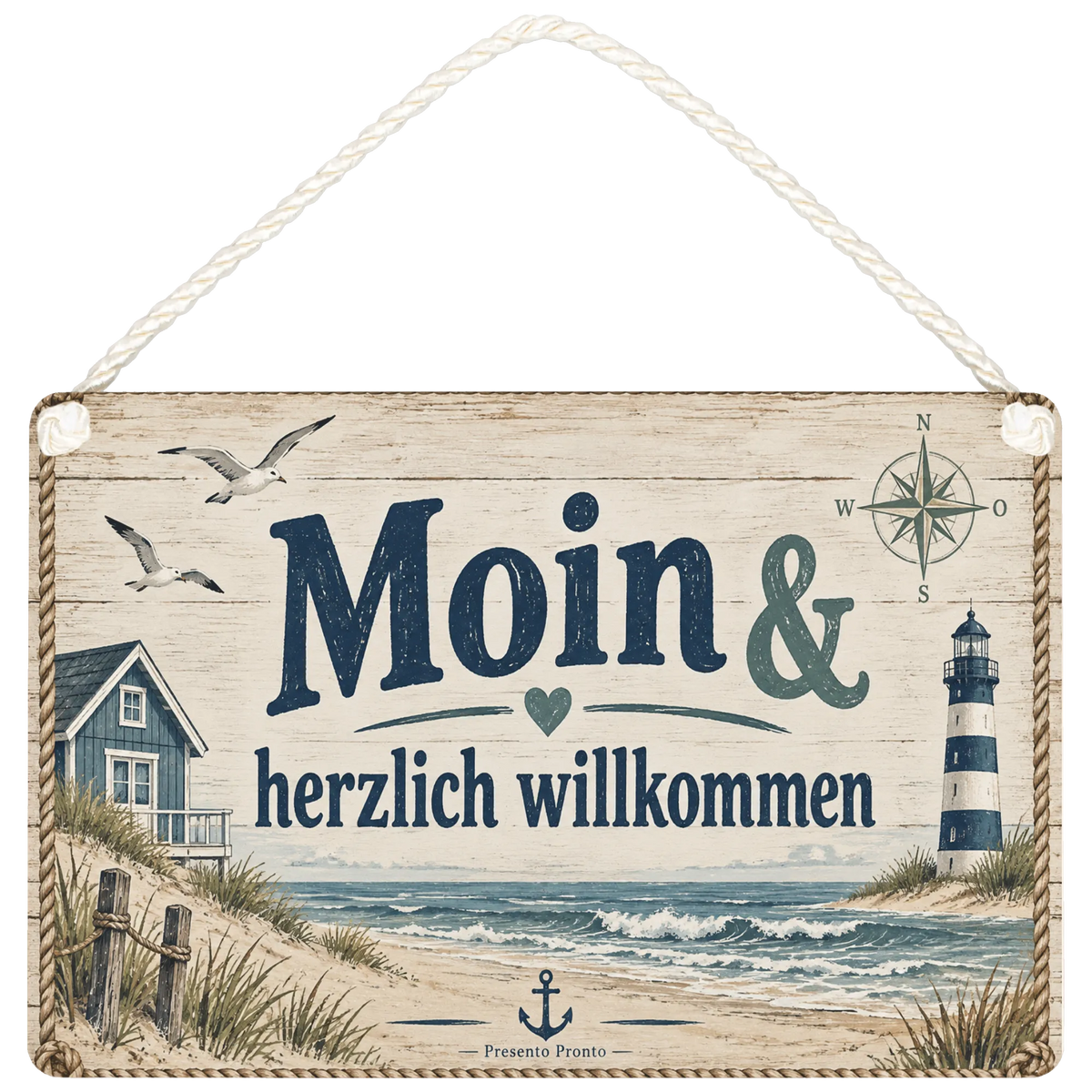 Maritimes Holzschild für Ferienwohnung mit Leuchtturm