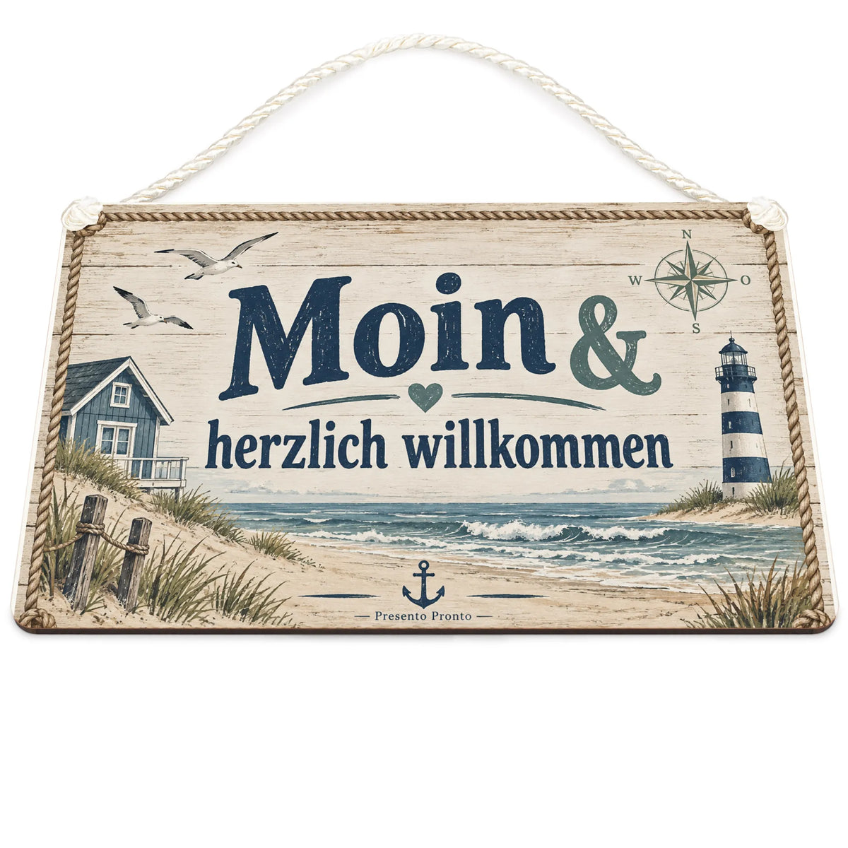 Maritimes Holzschild für Ferienwohnung mit Leuchtturm