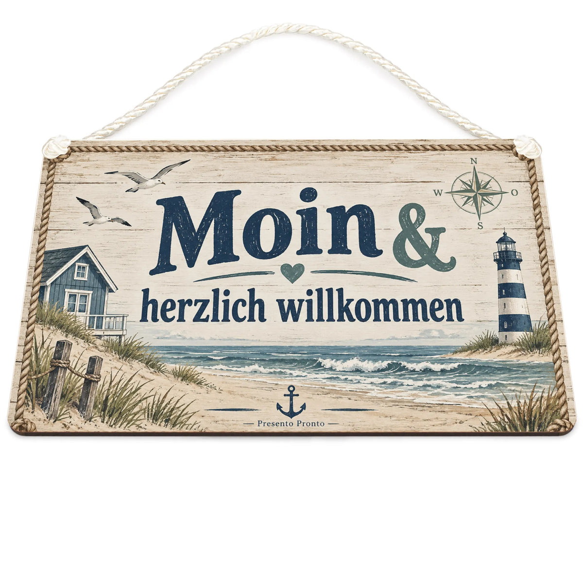 Maritimes Holzschild für Ferienwohnung mit Leuchtturm