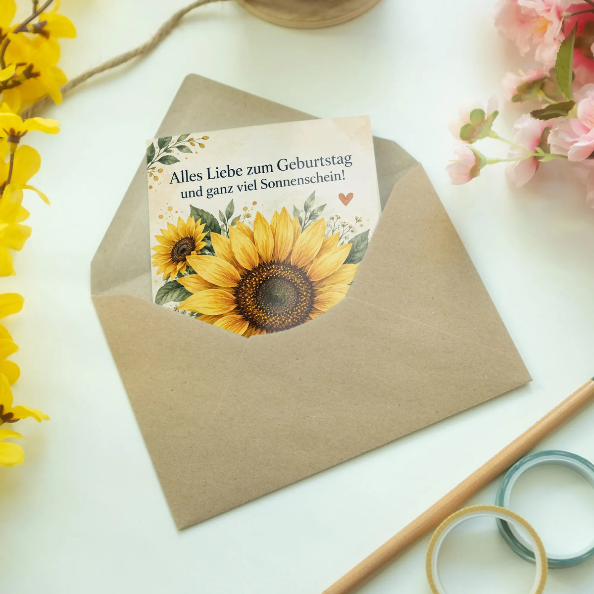 Herzliche Geburtstagskarte mit Sonnenblume