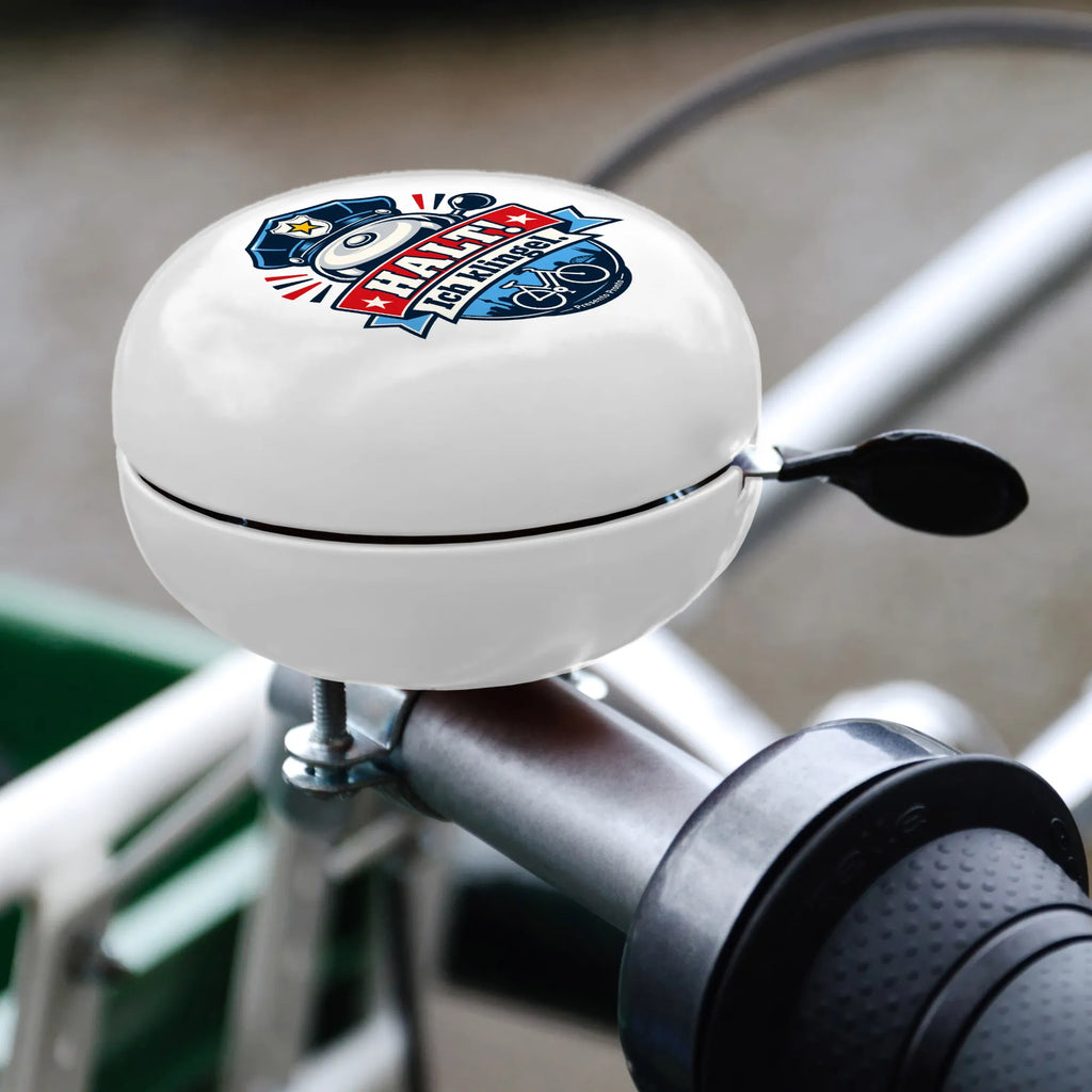 Lustige Polizei Fahrradklingel mit Abzeichen und Fahrradsilhouette|p:2020971|h:52e3b6b7da5d58abb6e60c12142ca5e3