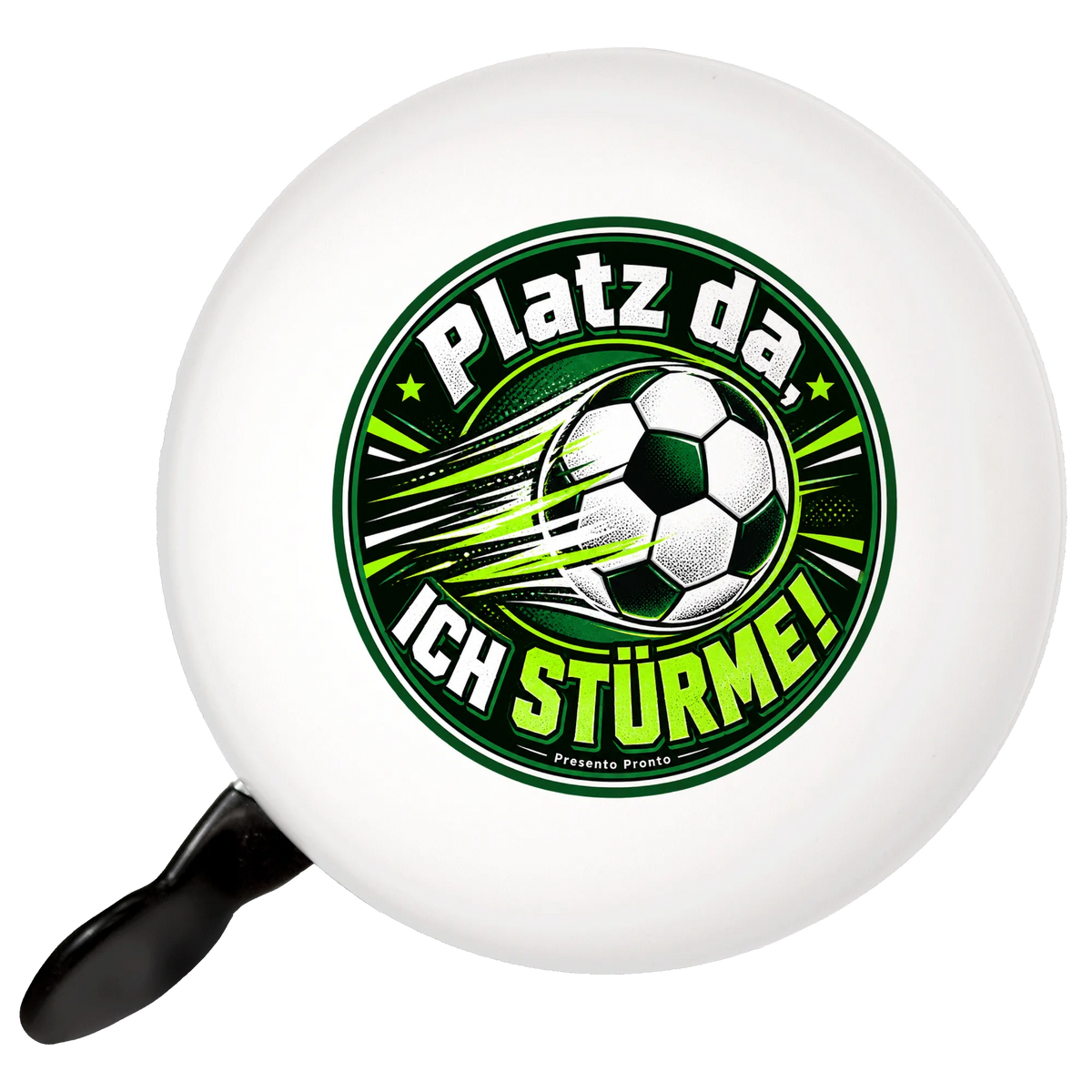Lustige Fahrradklingel für Fußballfans mit stürmendem Ball