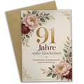 Elegante Geburtstagskarte zum 91. Geburtstag mit Pfingstrosen