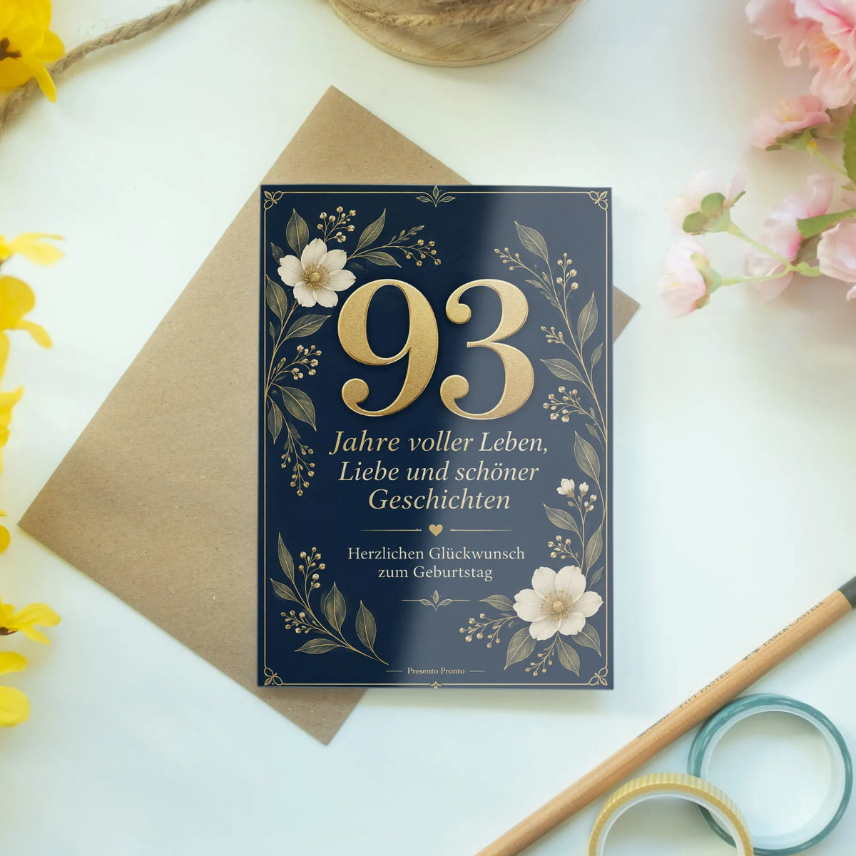 Elegante Geburtstagskarte zum 93. Geburtstag mit Goldakzenten