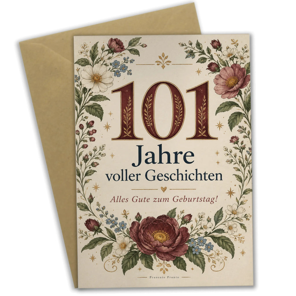 Feierliche Karte zum 101. Geburtstag mit Wildblumen|p:2020983|h:0fb8d4977b55338f316234b160c0b468
