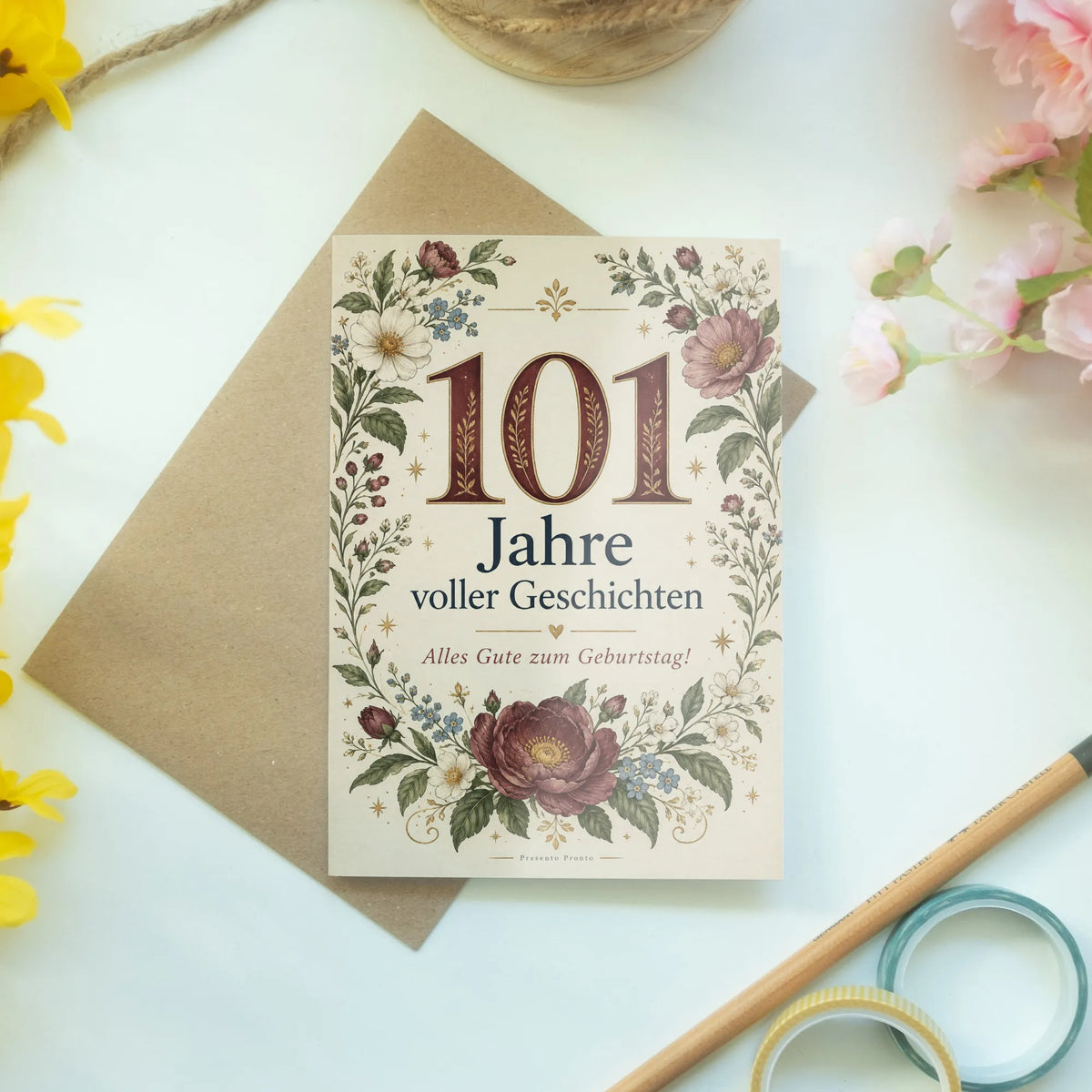 Feierliche Karte zum 101. Geburtstag mit Wildblumen