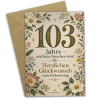 Lustige Geburtstagskarte zum 103. Geburtstag mit Wildblumen|p:2020985|h:53408e575c4928eafed8b27b2f85a85c