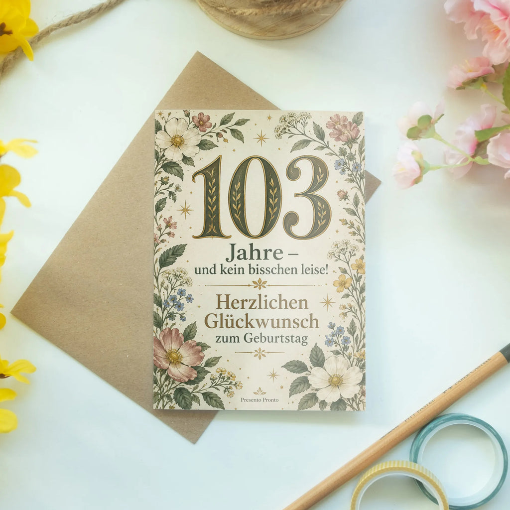 Lustige Geburtstagskarte zum 103. Geburtstag mit Wildblumen|p:2020985|h:1cf2d7fbcac3c43afa7da8c7ca4d8c67