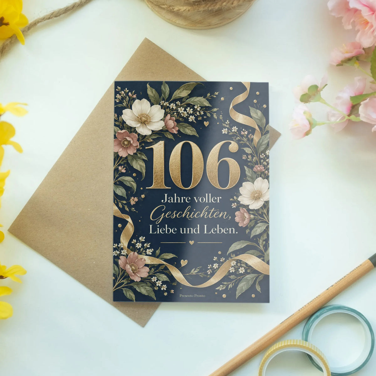 Festliche Geburtstagskarte zum 106. Geburtstag mit Wildblumen