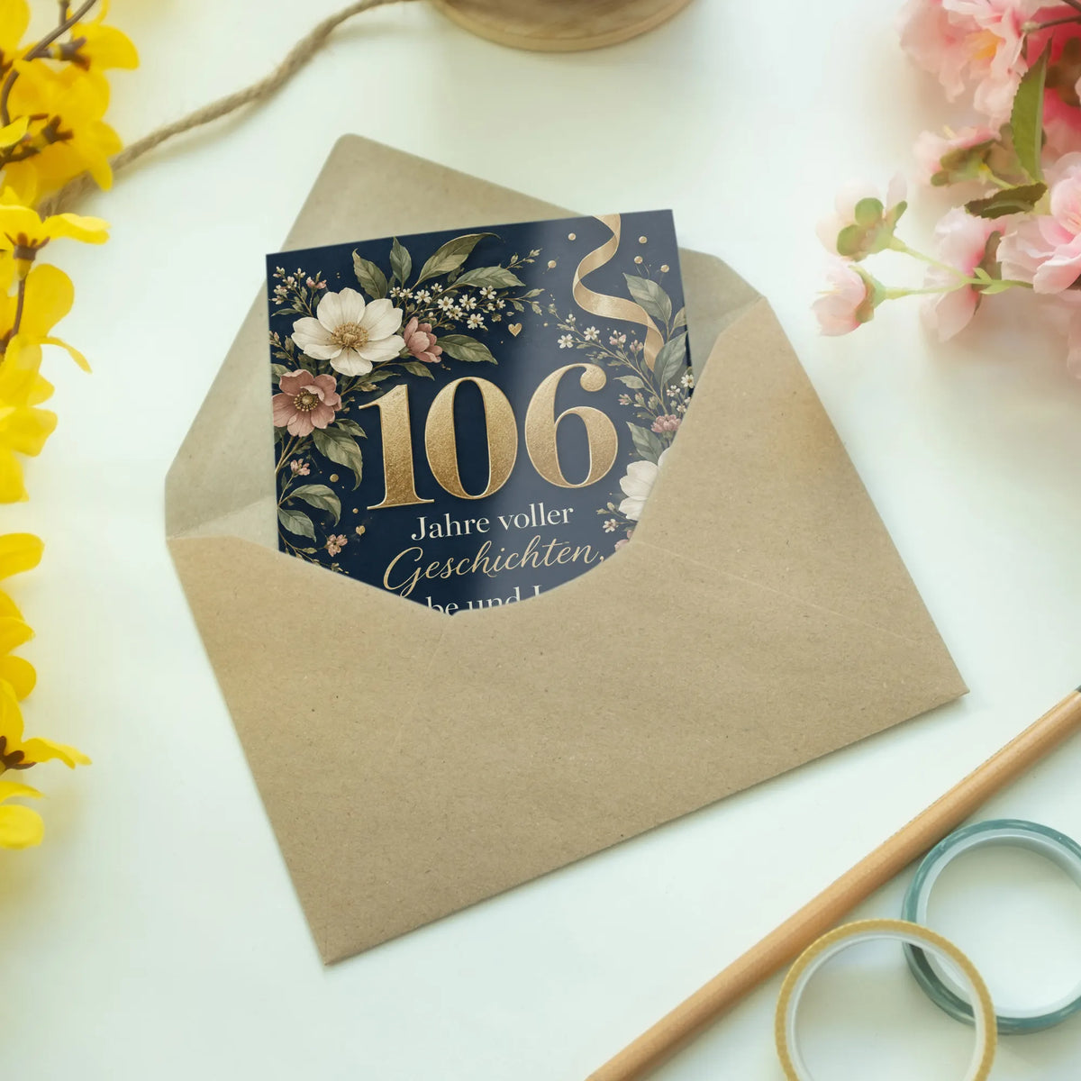 Festliche Geburtstagskarte zum 106. Geburtstag mit Wildblumen