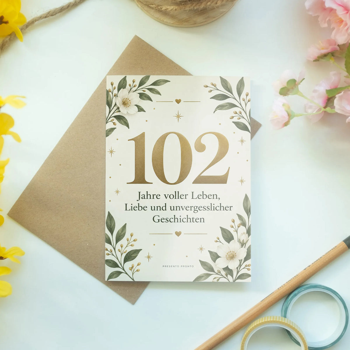 Elegante Geburtstagskarte zum 102. Geburtstag mit Zahl 102