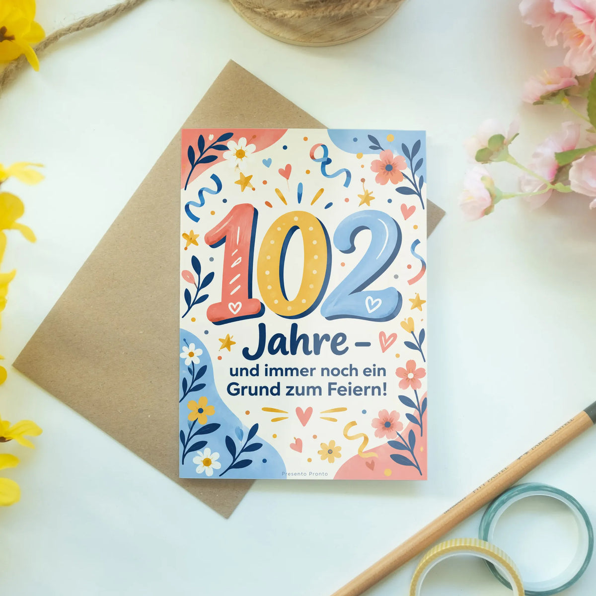 Fröhliche Geburtstagskarte zum 102. Geburtstag mit Konfetti