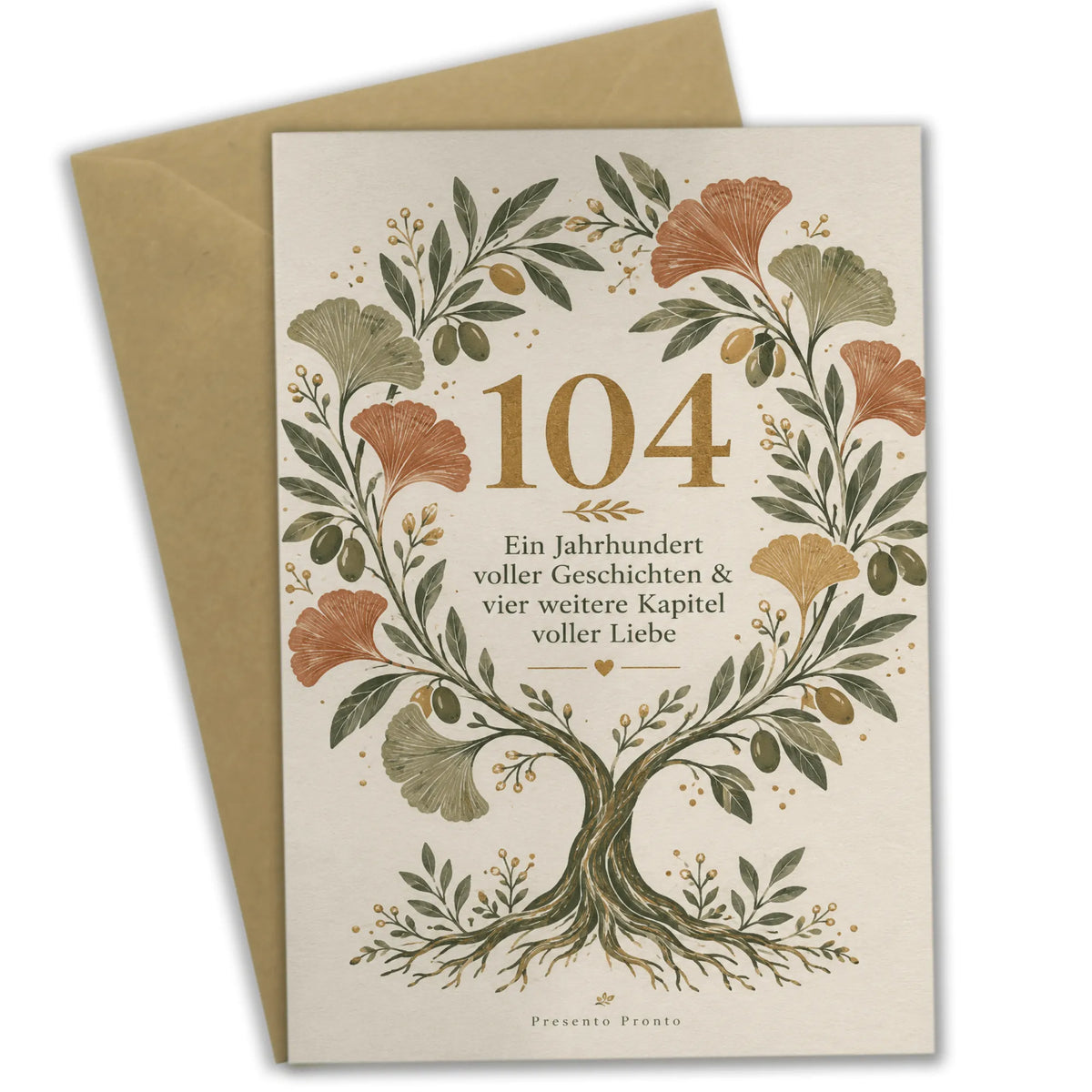 Würdevolle Geburtstagskarte zum 104. Geburtstag mit Lebensbaum