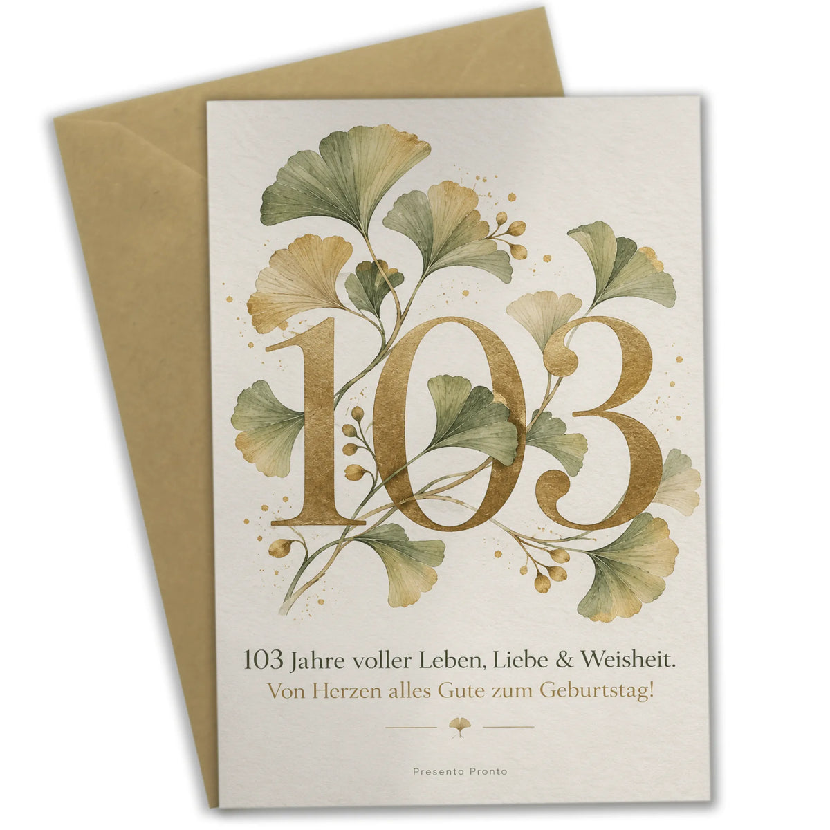 Elegante Geburtstagskarte zum 103. Geburtstag mit Ginkgo